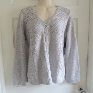 NIC ZOE Silver Cable Wave Ribbon Sweater L NWT
