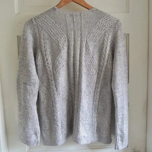 NIC ZOE Silver Cable Wave Ribbon Sweater L NWT