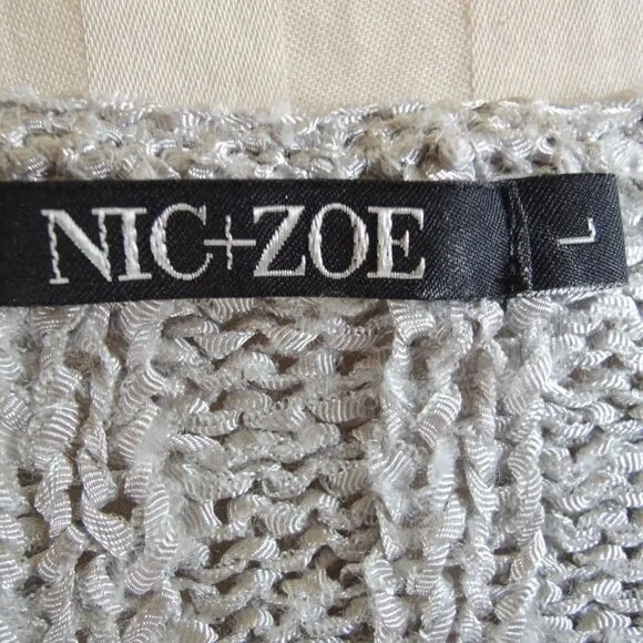 NIC ZOE Silver Cable Wave Ribbon Sweater L NWT