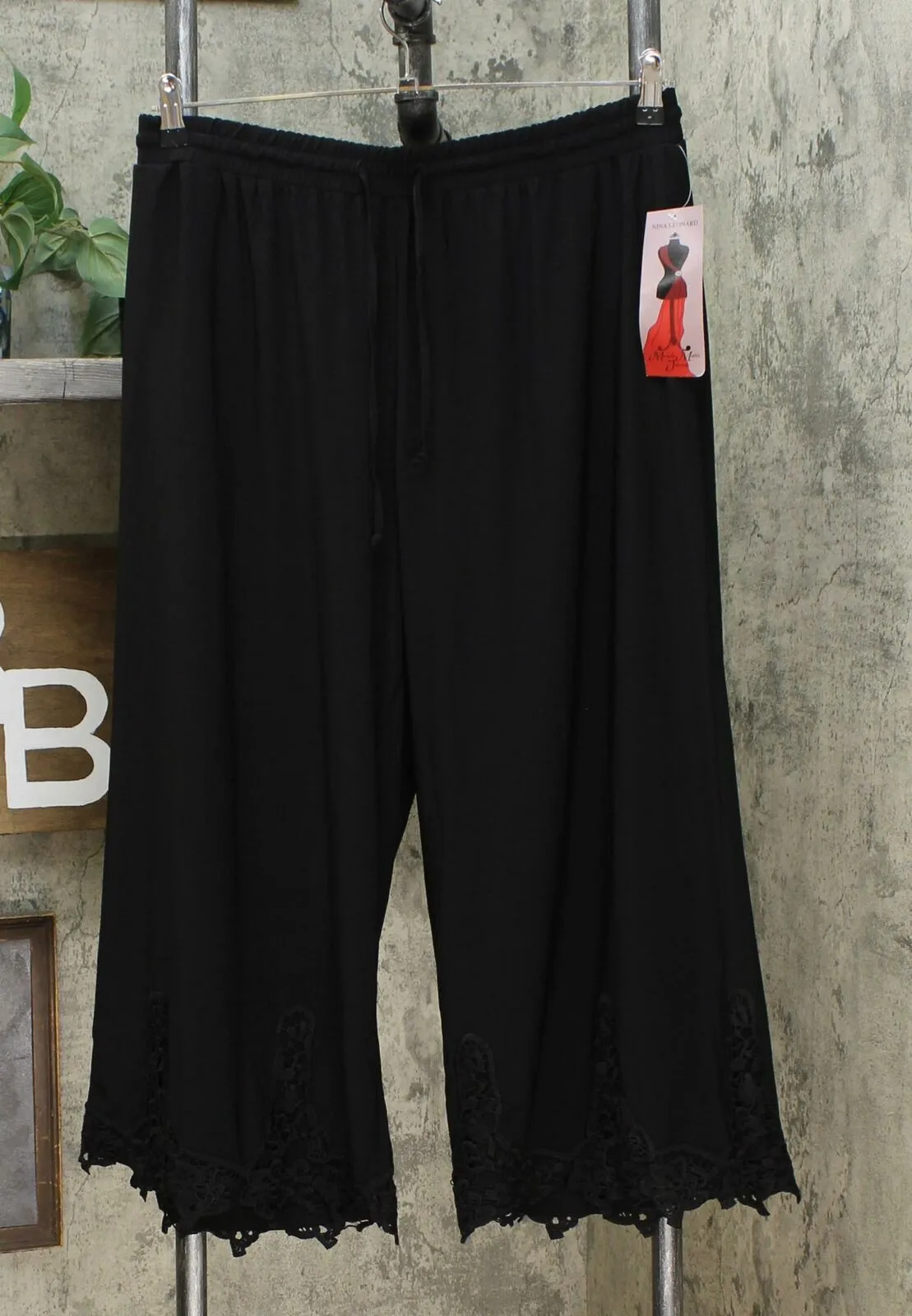 Nina Leonard Women's Miracle Matte Jersey Lace Trimmed Pants
