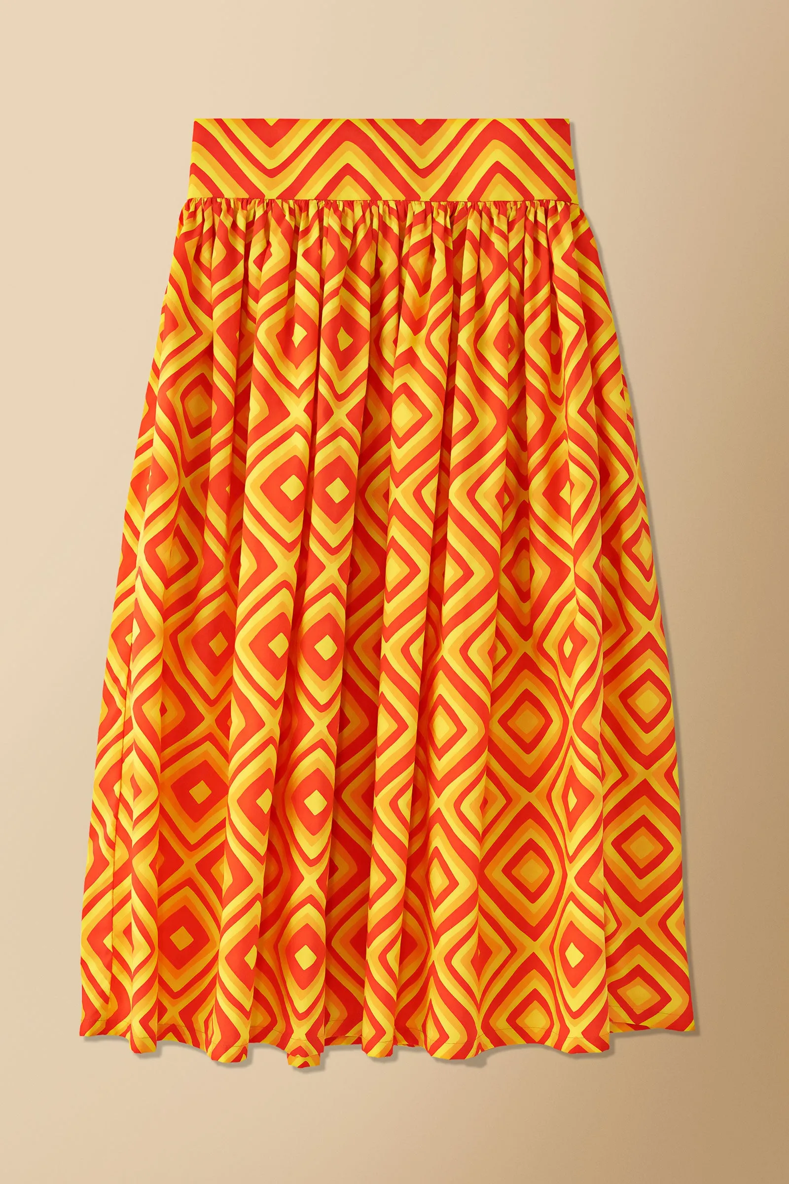 Njeri Geometric Print Cotton Poplin Skirt in Orange