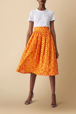 Njeri Geometric Print Cotton Poplin Skirt in Orange
