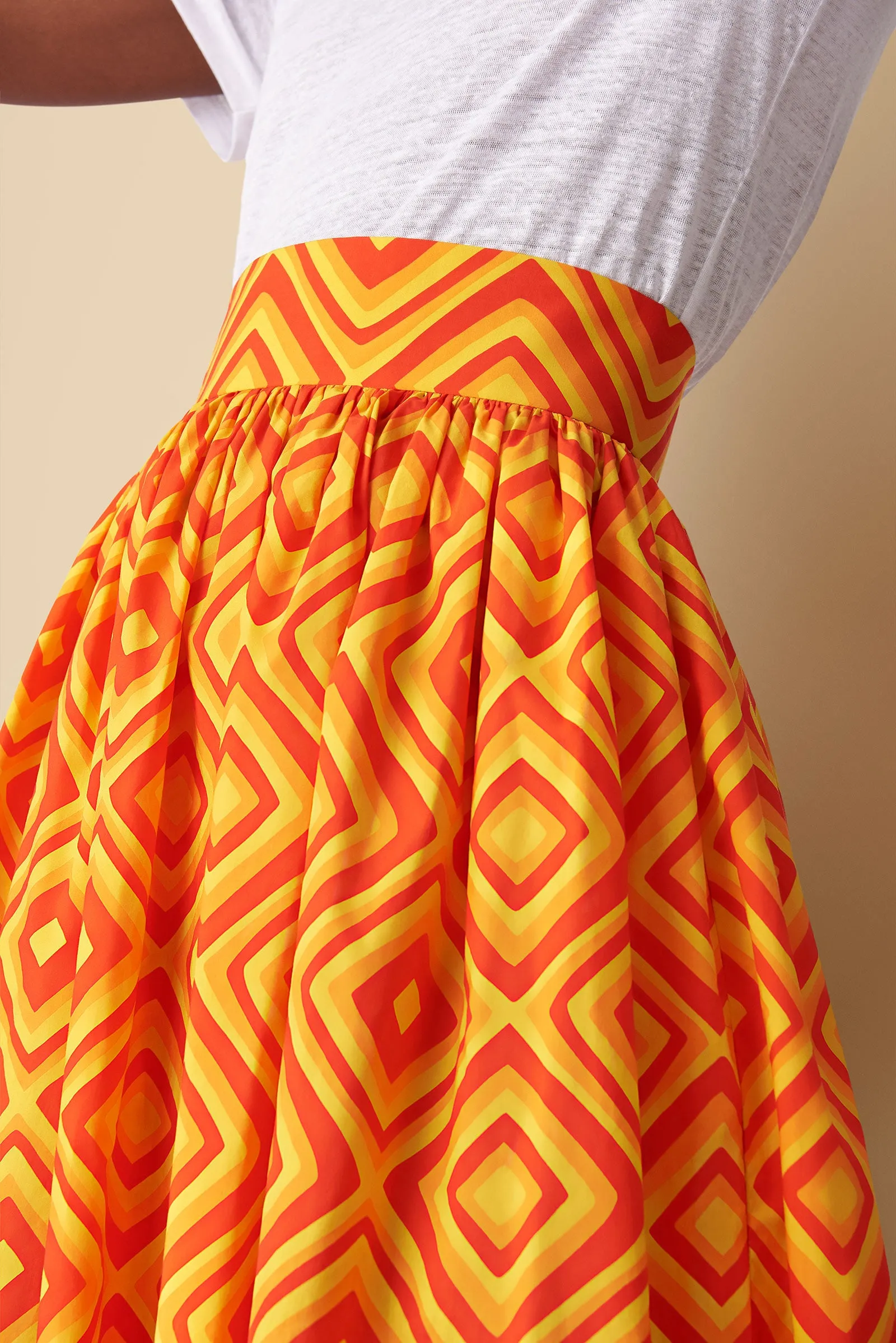 Njeri Geometric Print Cotton Poplin Skirt in Orange