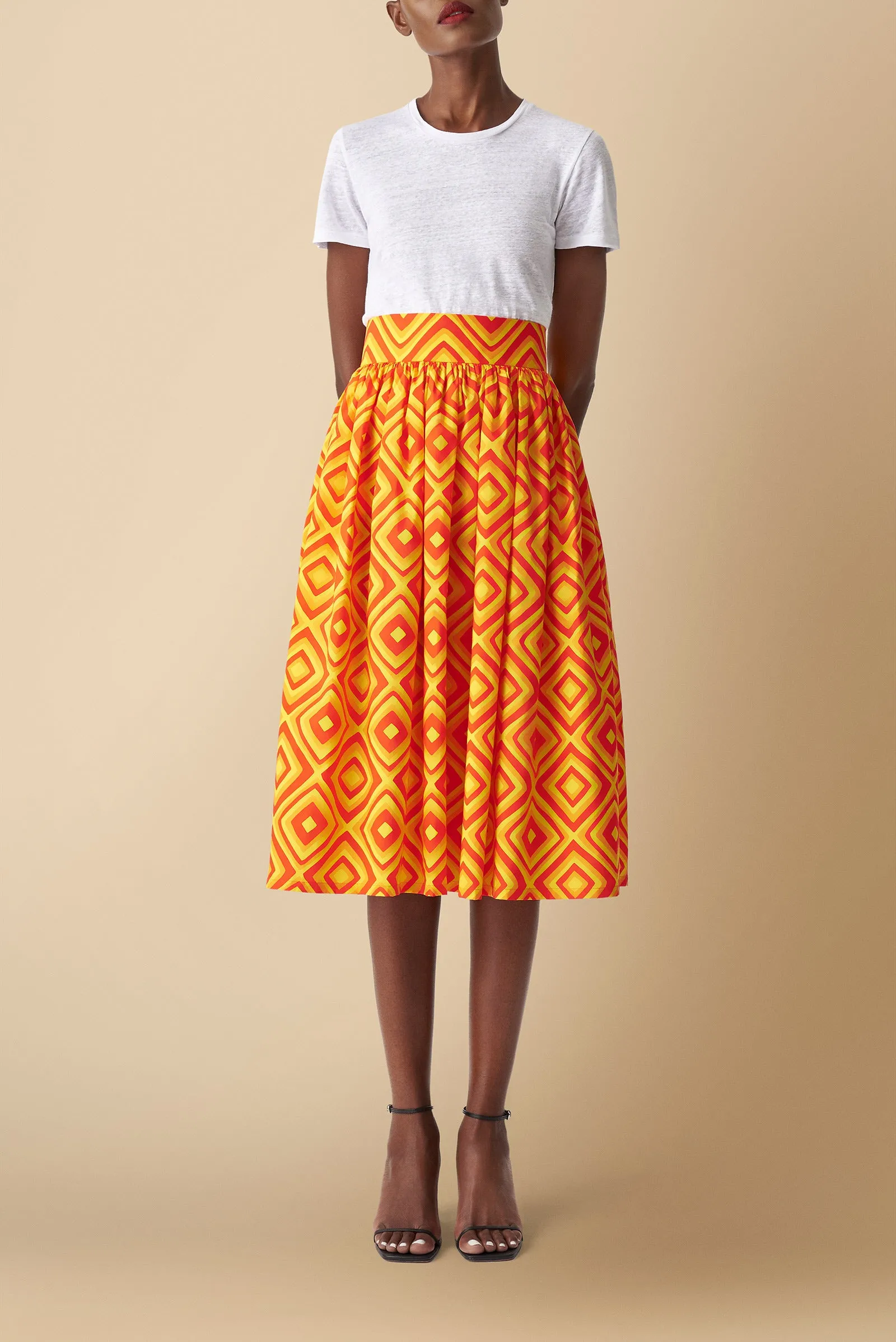 Njeri Geometric Print Cotton Poplin Skirt in Orange