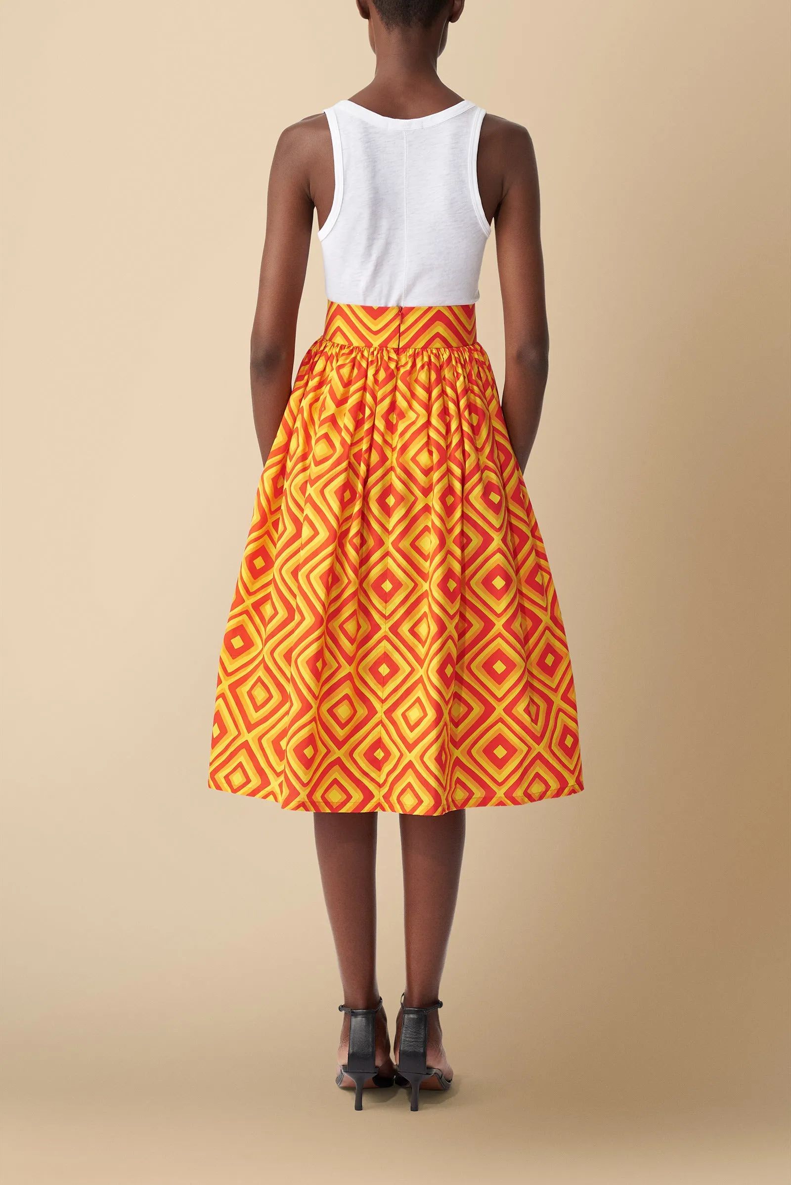 Njeri Geometric Print Cotton Poplin Skirt in Orange