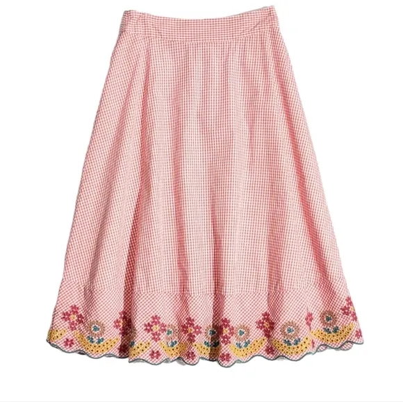 NWT Madewell Embroidered Gingham Circle Skirt Size 0