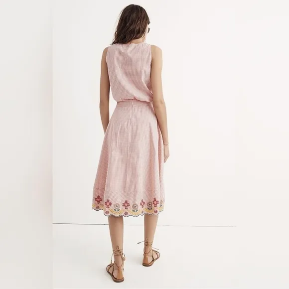 NWT Madewell Embroidered Gingham Circle Skirt Size 0