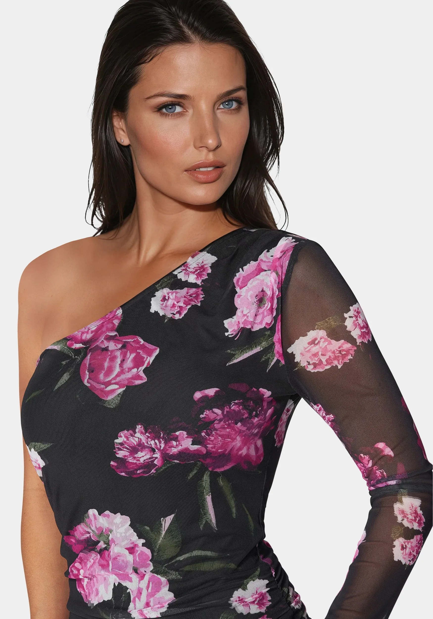 One Shoulder Ruched Midi Dress