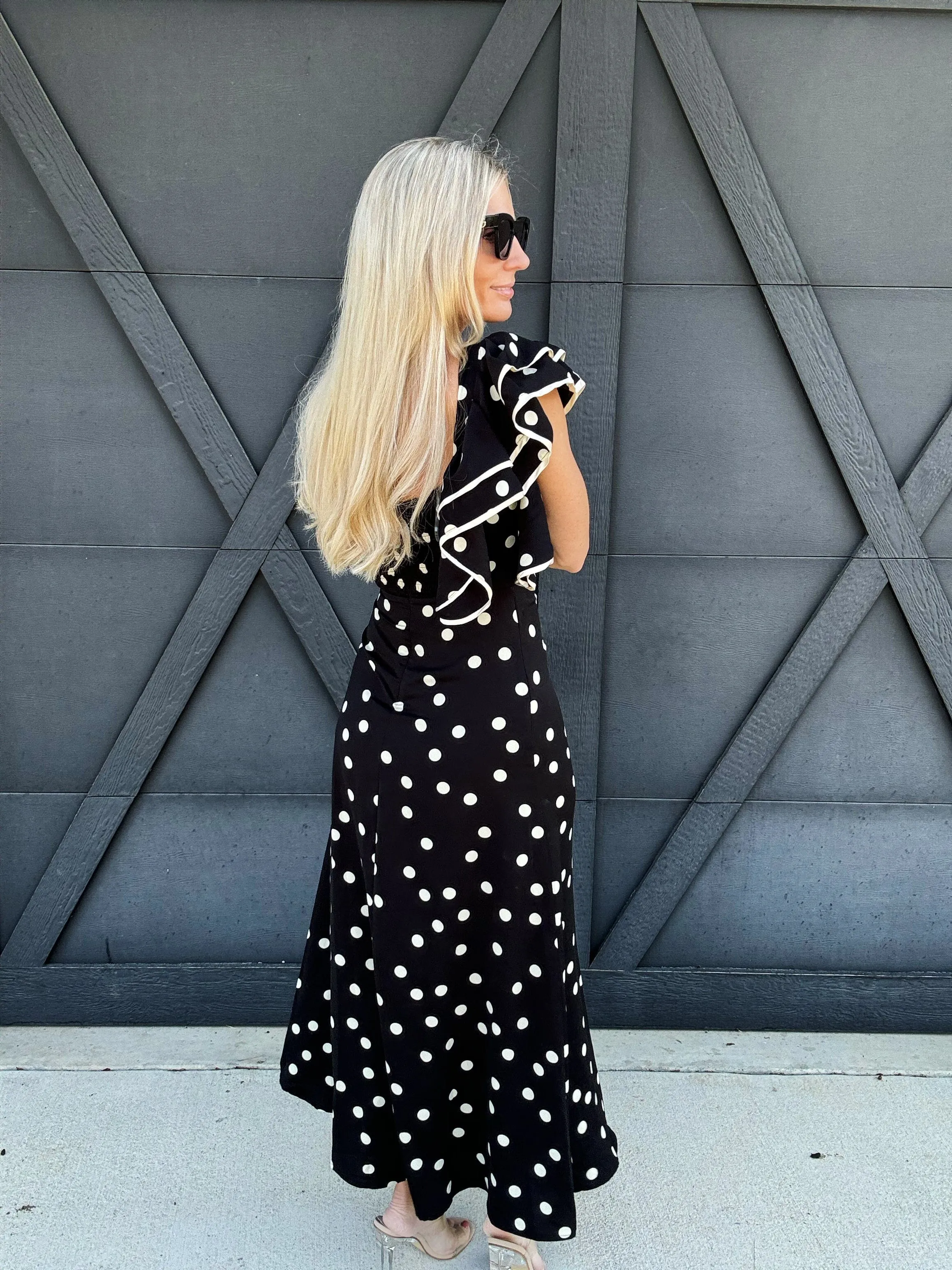 One Shoulder Ruffle Maxi Dress In Black