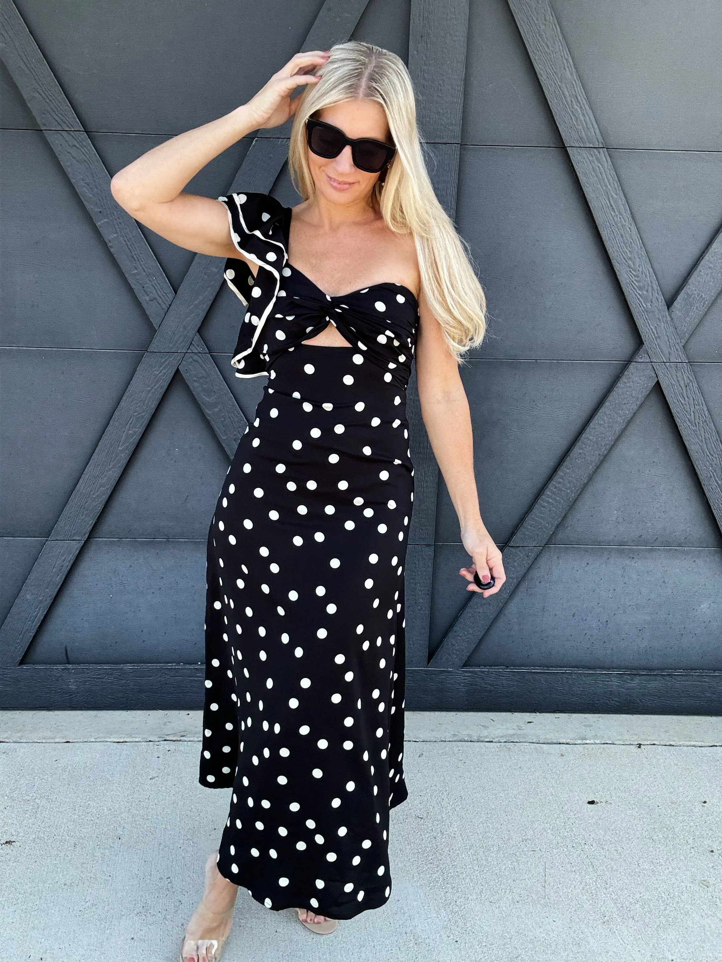 One Shoulder Ruffle Maxi Dress In Black