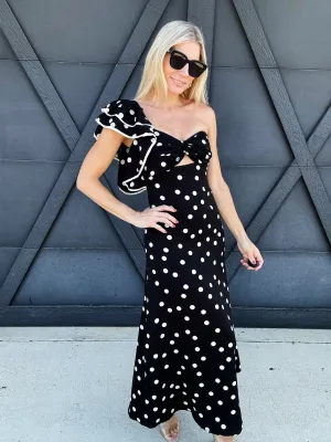 One Shoulder Ruffle Maxi Dress In Black