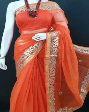 Orange Gota Work Kota Doria Saree