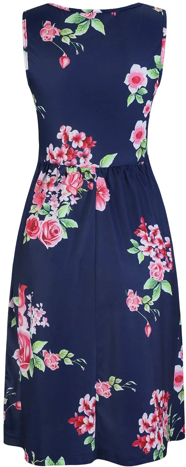 OUGES Womens Maternity Dress with Pockets Sleeveless Summer Nursing Dresses for Breastfeeding, Size Medium