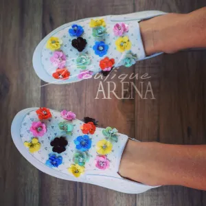 Pantofi casual dama flori Curcubeu englund albi