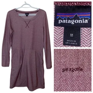 Patagonia Herringbone Pattern Long Sleeve Casual Pockets Dress Burgundy Size Med