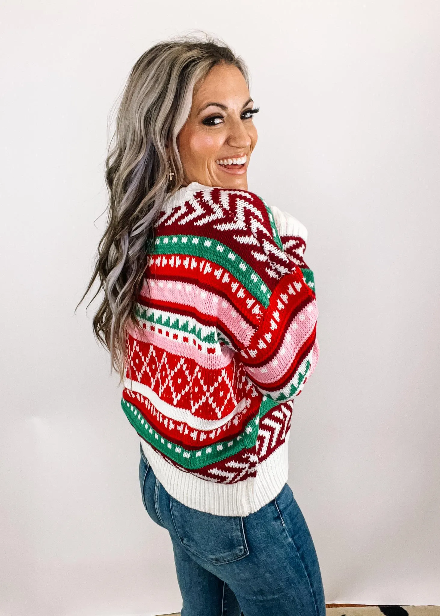 Pink Red Green Holiday Knit