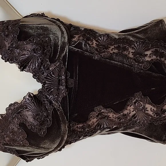 Rare Vintage Victoria's Secret July 1997 Velour and Lace Detailed Brown Bustier