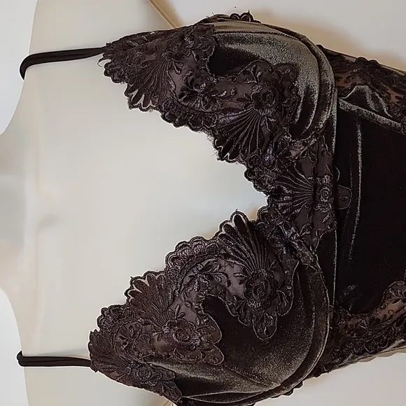 Rare Vintage Victoria's Secret July 1997 Velour and Lace Detailed Brown Bustier