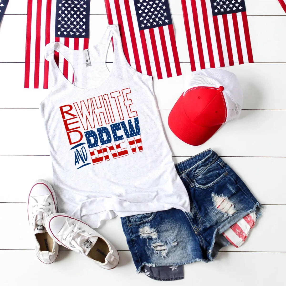 Red White and Brew Graphic Racer Tank Top