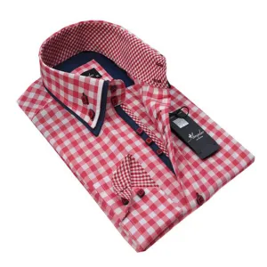 Red White Checkered Mens Slim Fit Designer Dress Shirt - tailored Cotton Shirts for Work and