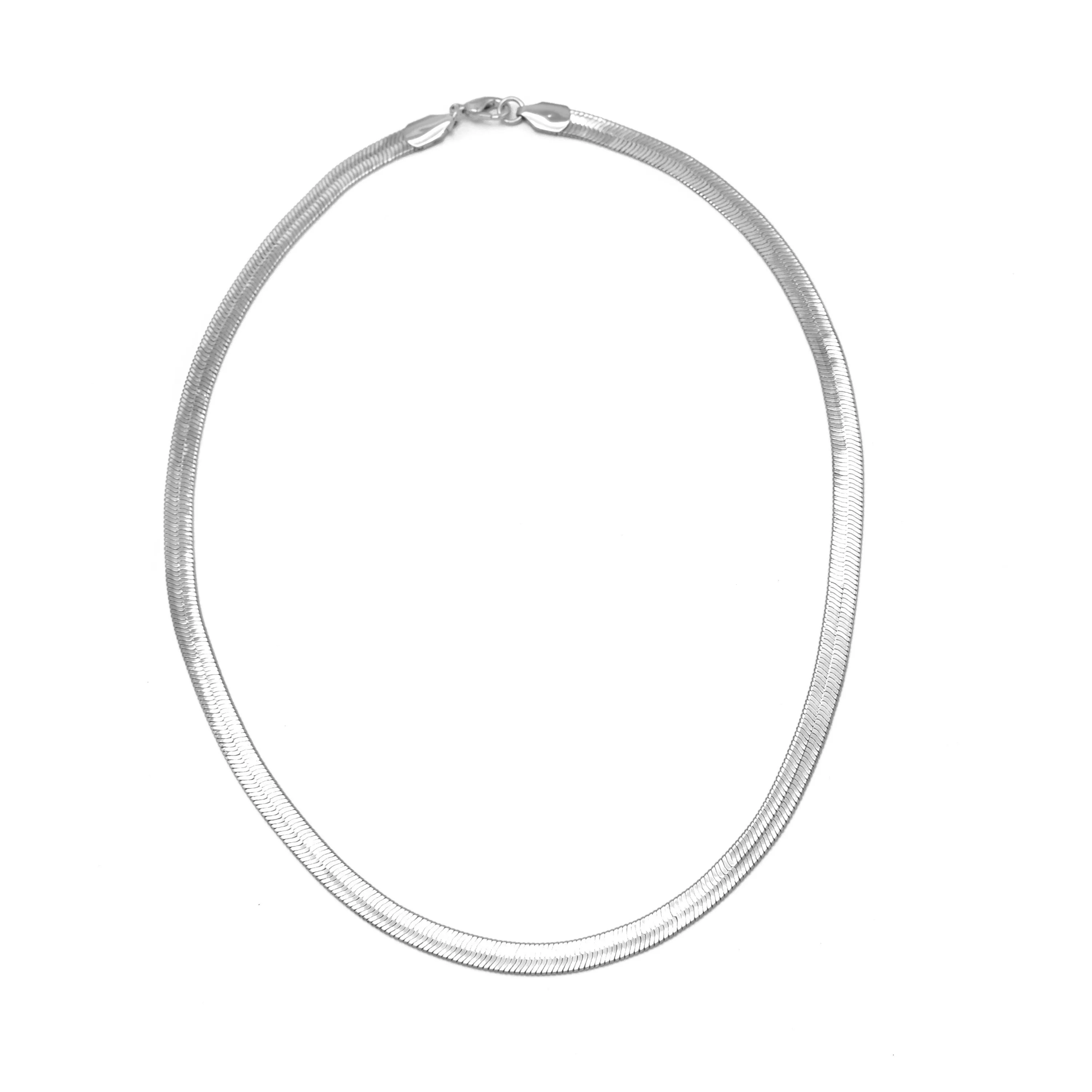Rhodium Flat Snake Chain Necklace  #HNN90674RD(OA22)