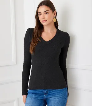 Ribbed Long Sleeve V-neck Top