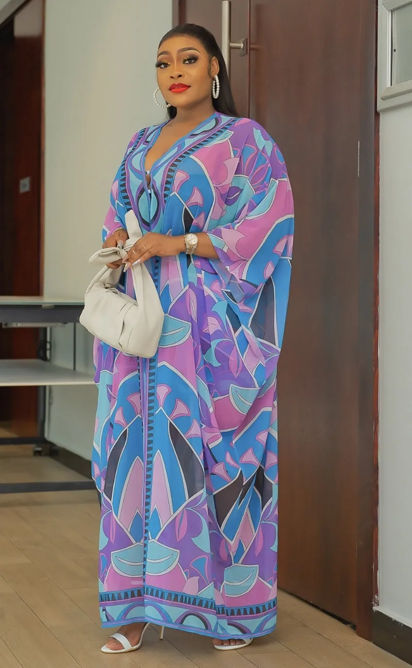 Rich CHIC Vibes- 2pc Blue/Purple Multi KIMONO TOP/SHORTS SET (NEW)