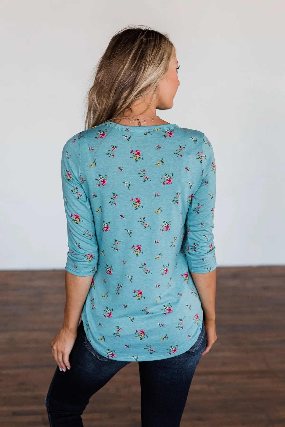 Scents of the Season Floral Criss Cross Top- Teal