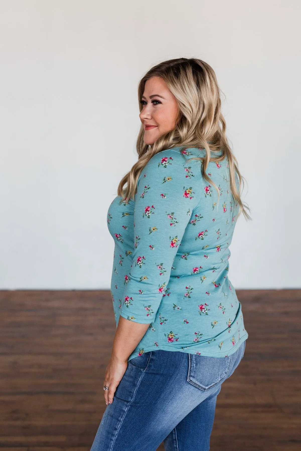 Scents of the Season Floral Criss Cross Top- Teal