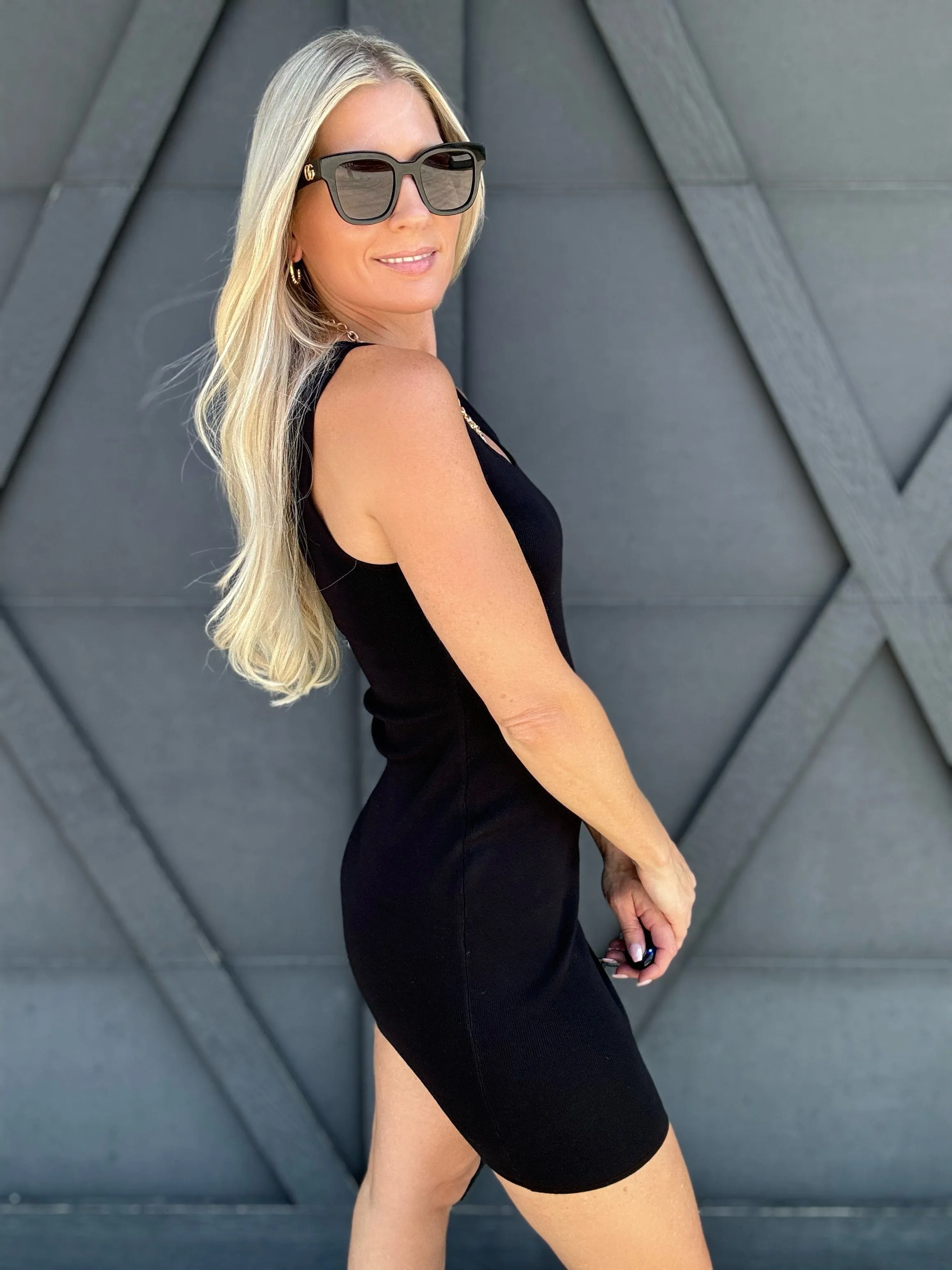 Scoop Neck Bodycon Sweater Dress In Black