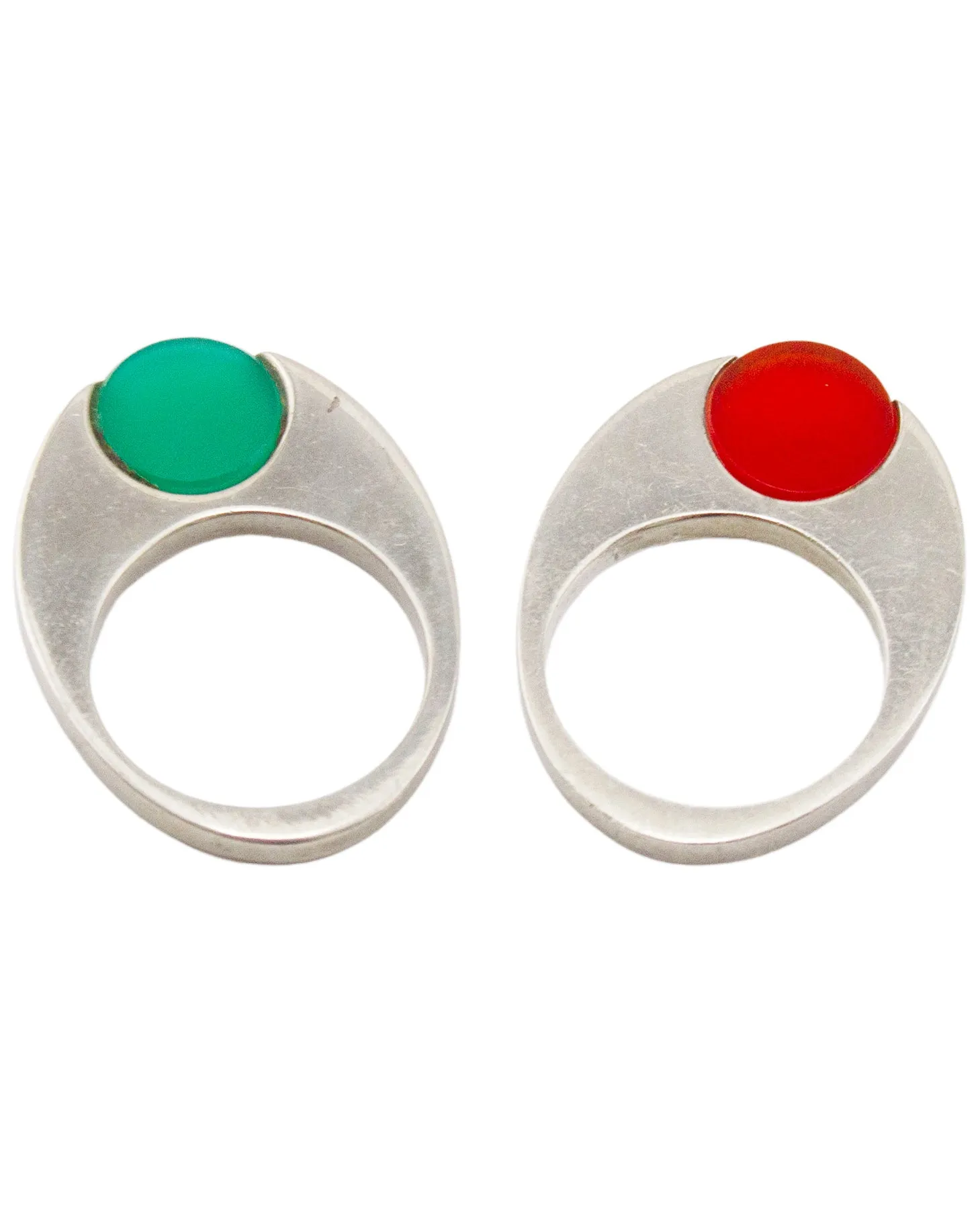 Set of Sterling Silver Green and Orange Chalcedony Rings