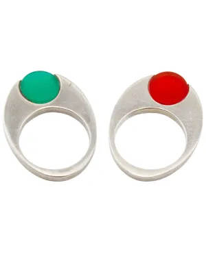 Set of Sterling Silver Green and Orange Chalcedony Rings
