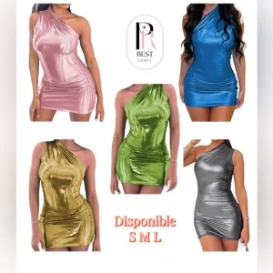 Sexy Metallic Dress Lady Women Womenswear Allure One-Shoulder Design - Gorgeous