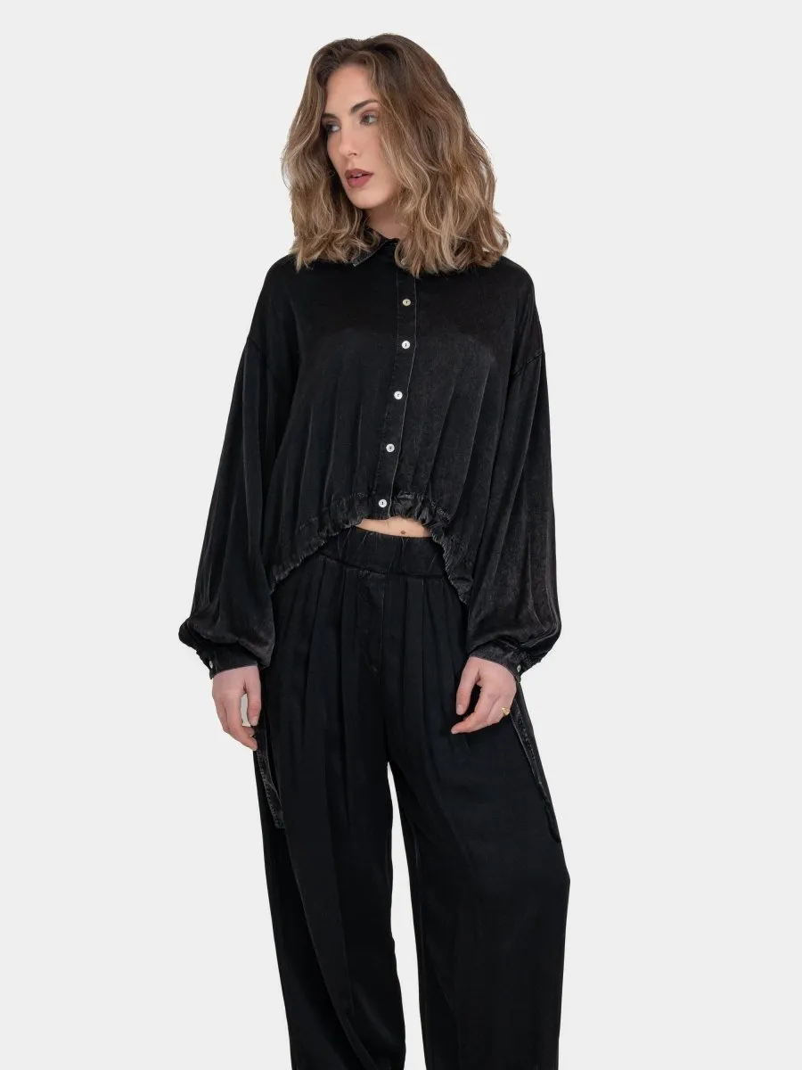 Short Bolero Shirt with Drawstrings