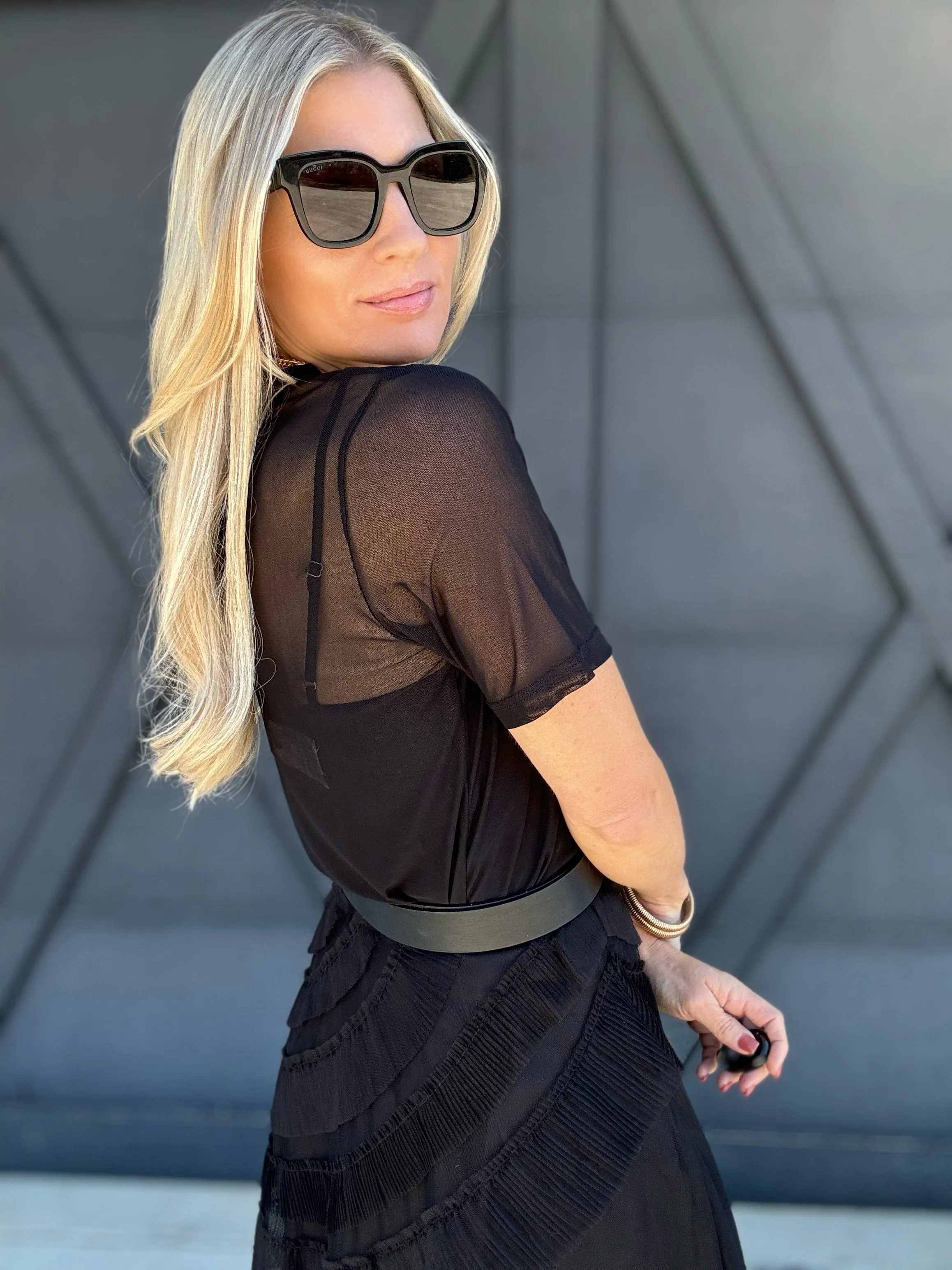 Short Sleeve Mesh Top In Black