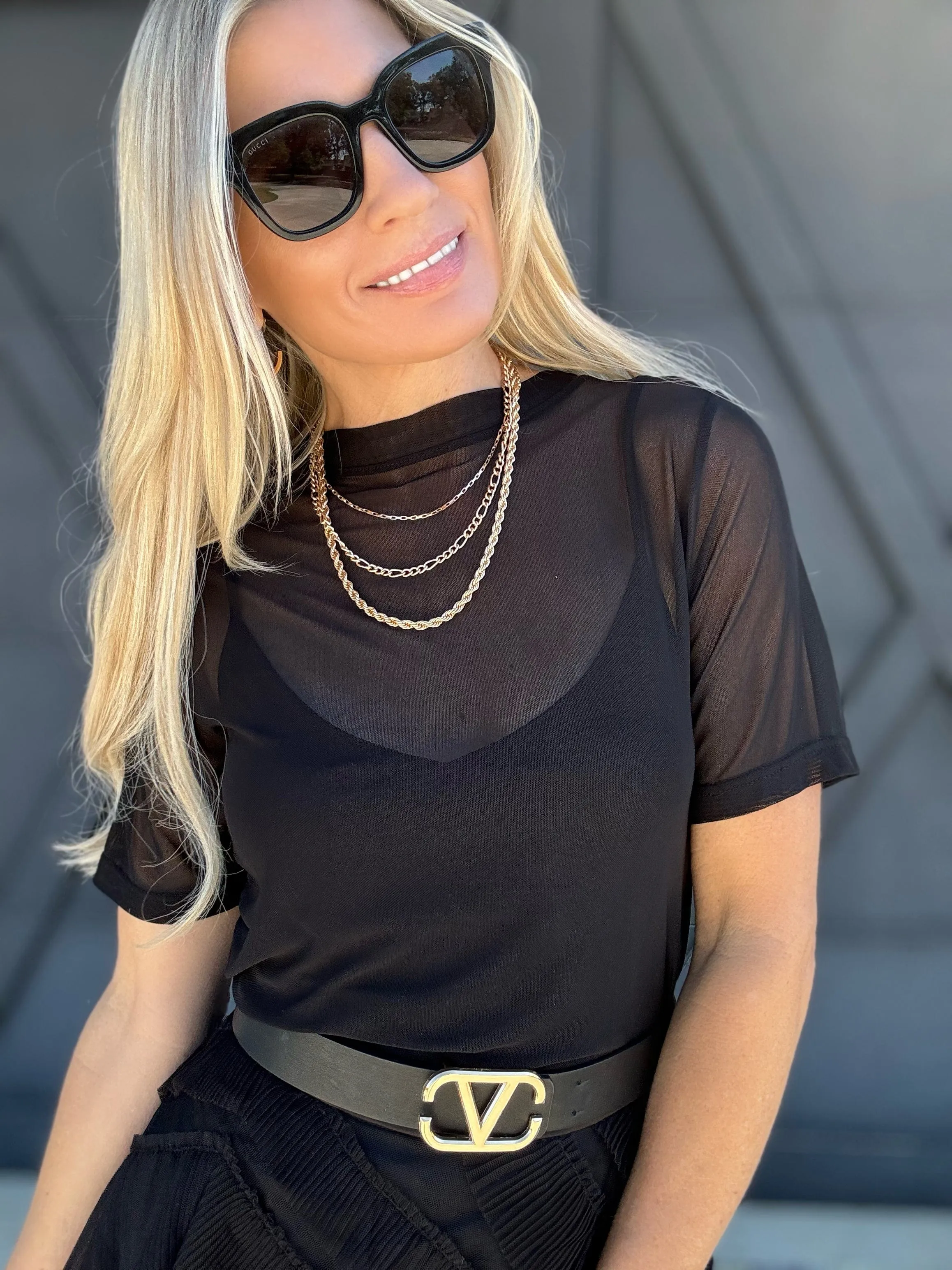 Short Sleeve Mesh Top In Black