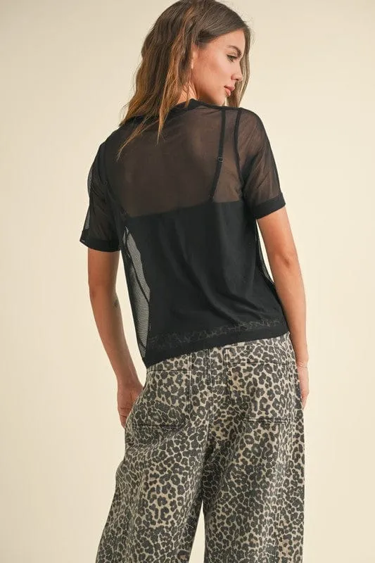 Short Sleeve Mesh Top In Black
