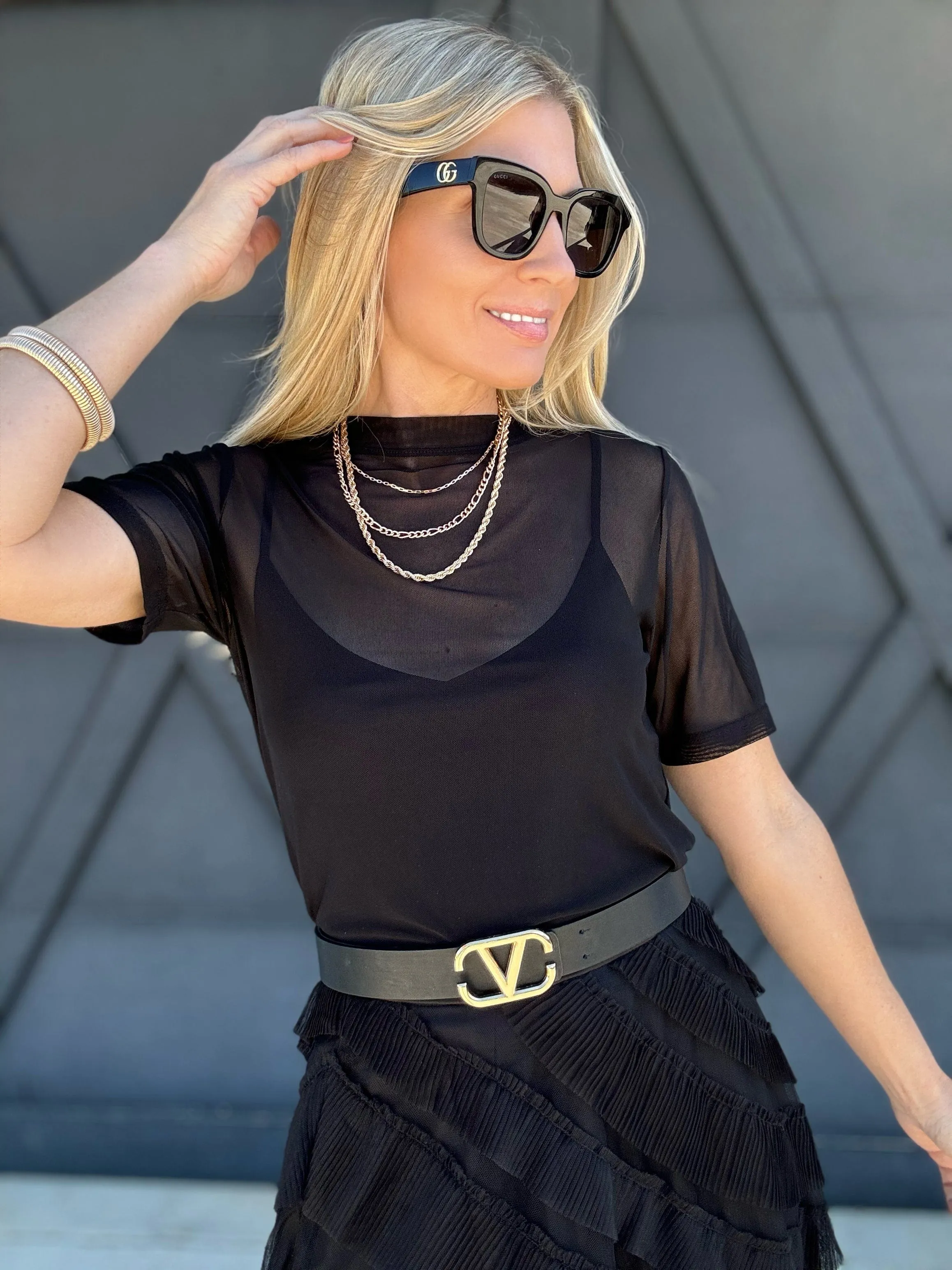Short Sleeve Mesh Top In Black