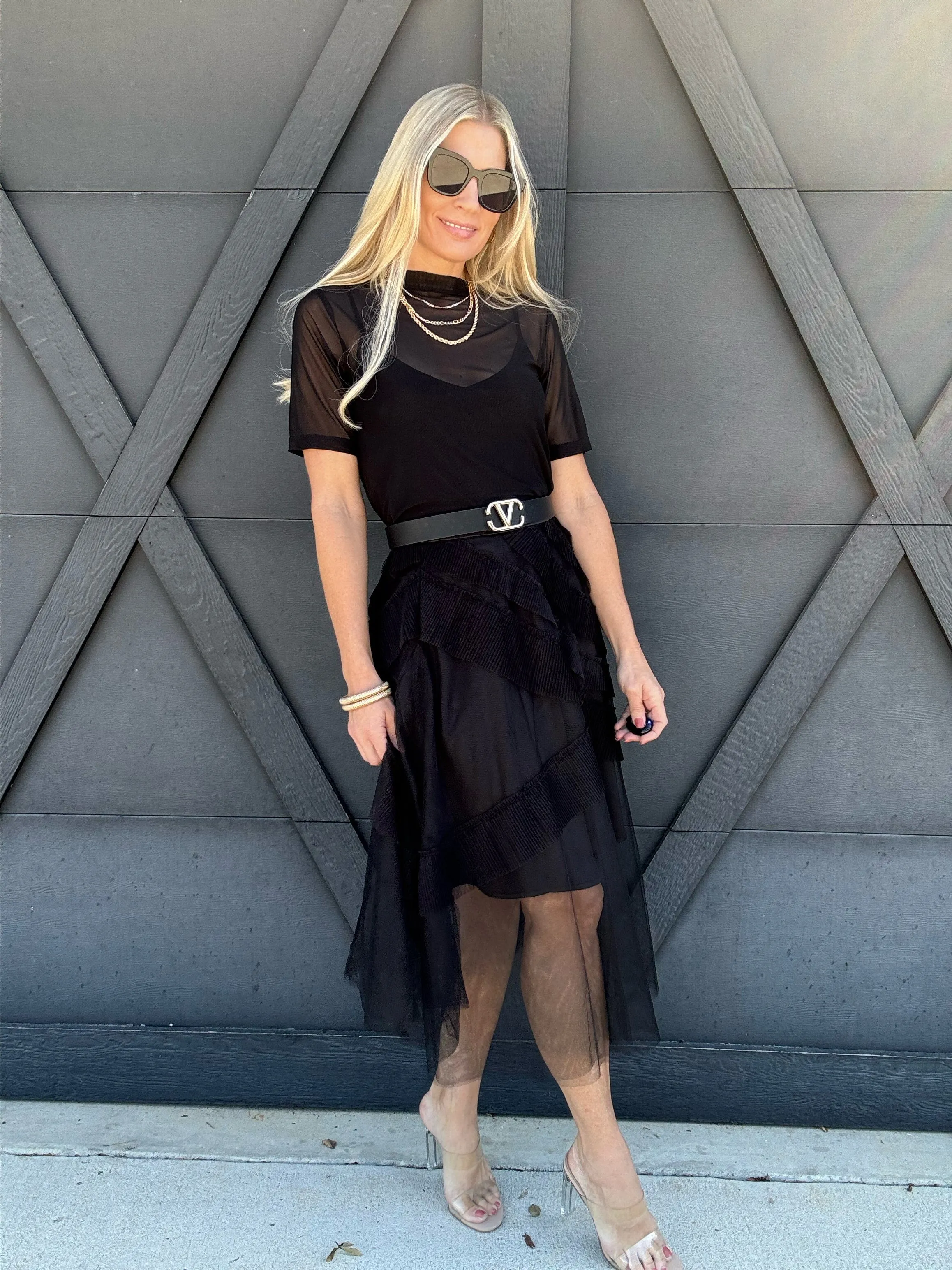 Short Sleeve Mesh Top In Black