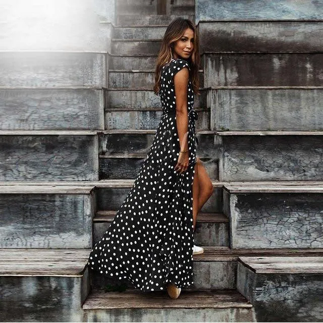 Short Sleeve Polka Dot Maxi Dress