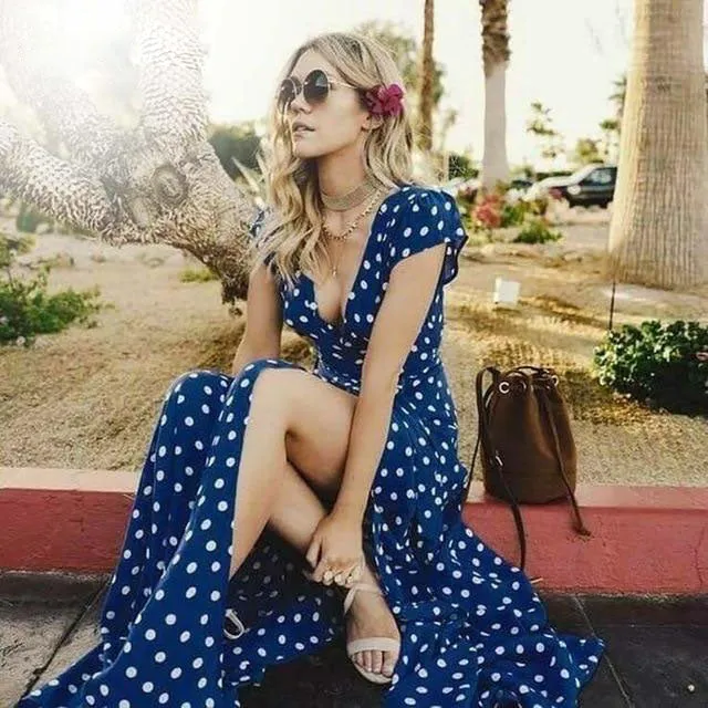 Short Sleeve Polka Dot Maxi Dress