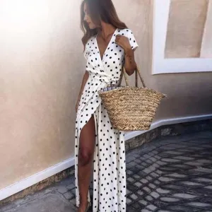 Short Sleeve Polka Dot Maxi Dress