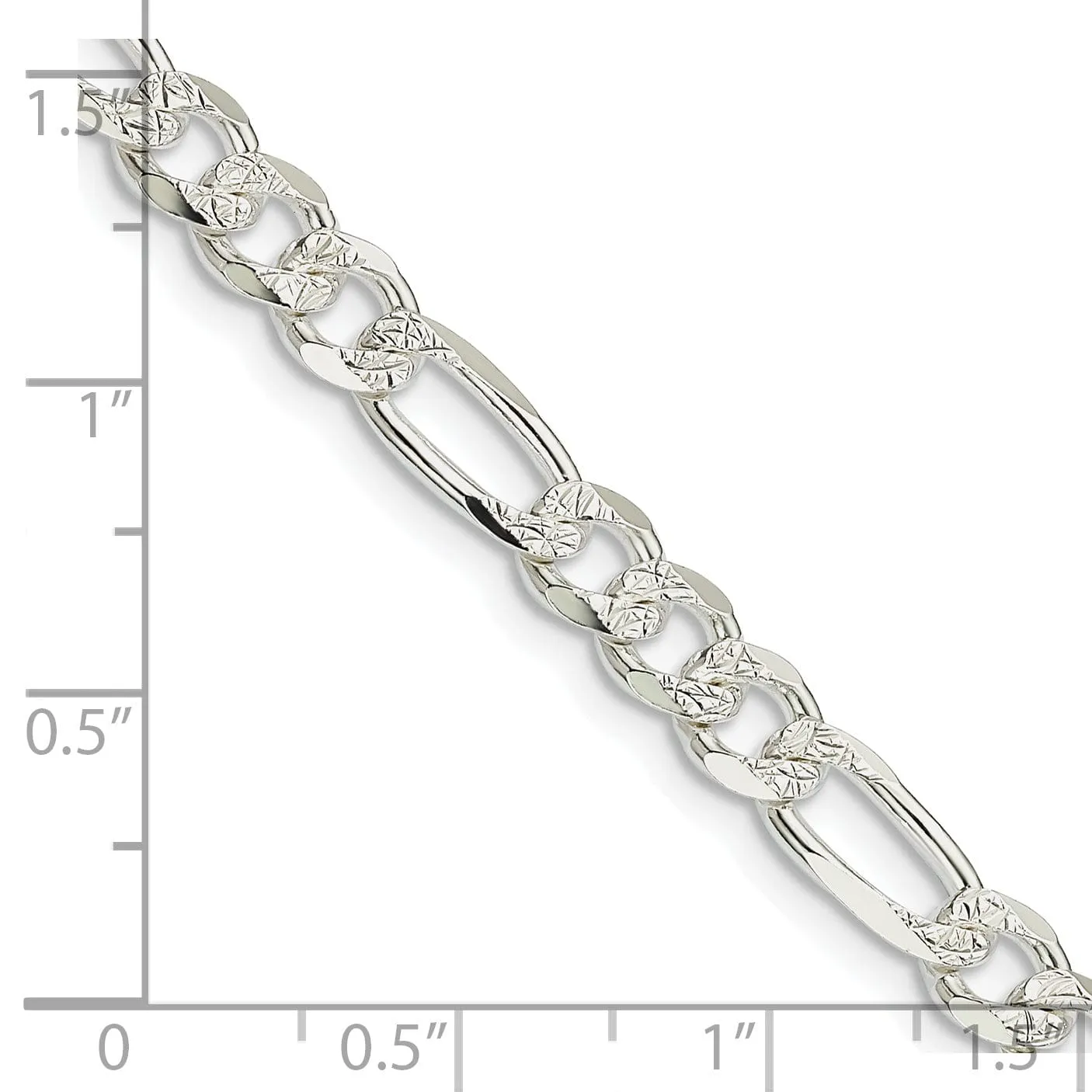 Silver 5.50-mm Solid Pave Flat Figaro Chain