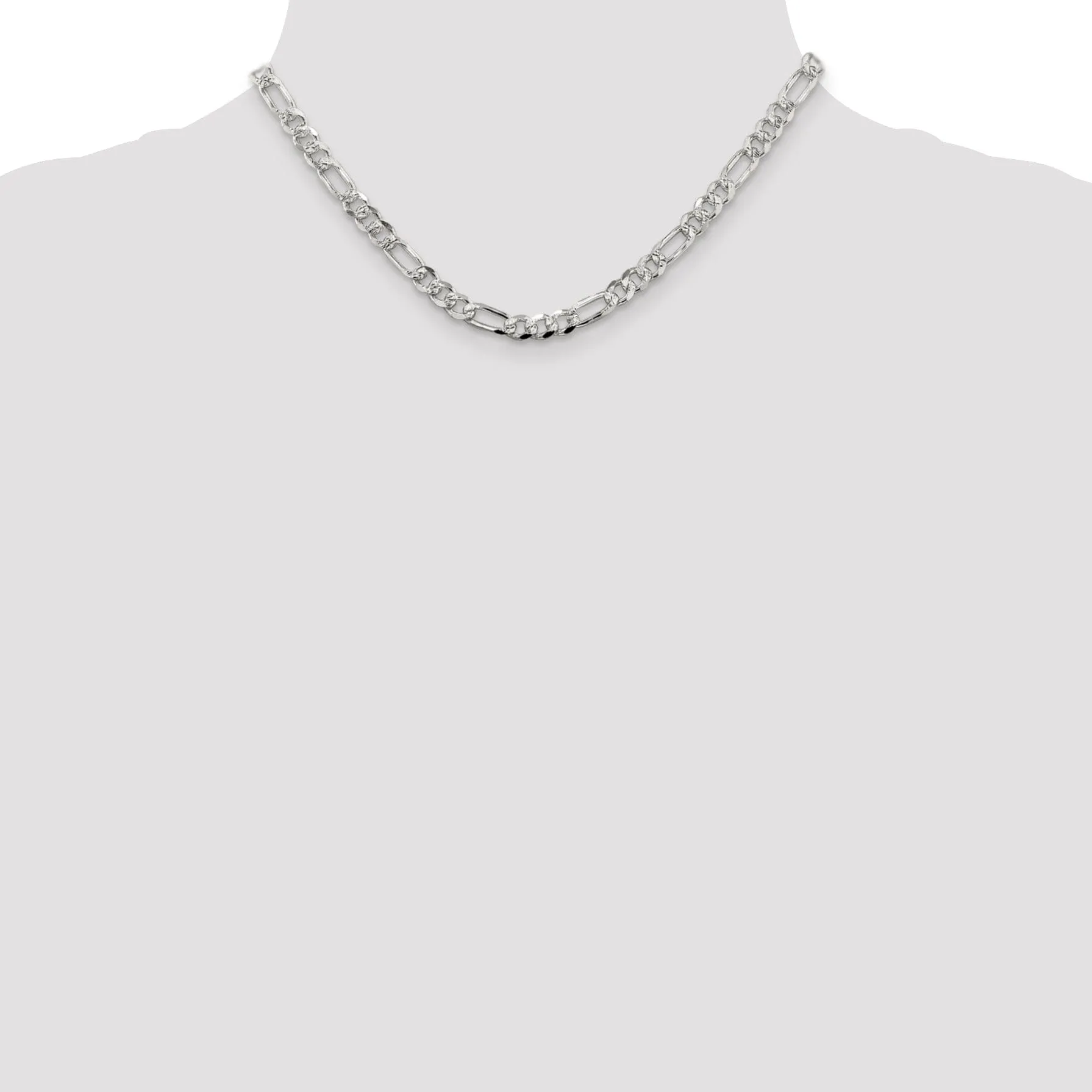 Silver 5.50-mm Solid Pave Flat Figaro Chain