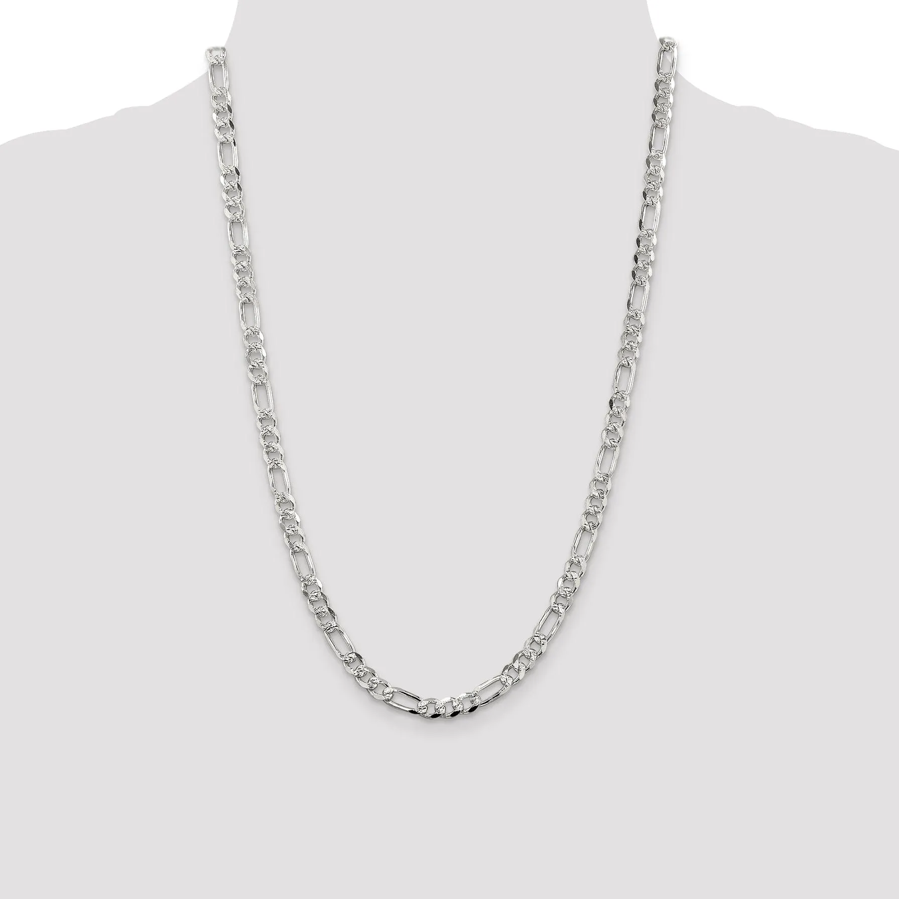 Silver 5.50-mm Solid Pave Flat Figaro Chain