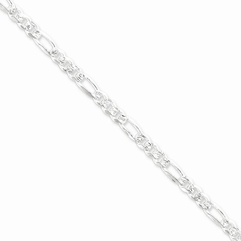 Silver 5.50-mm Solid Pave Flat Figaro Chain