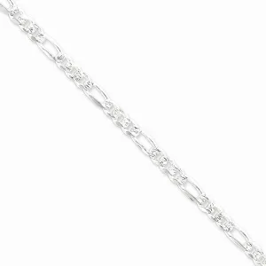 Silver 5.50-mm Solid Pave Flat Figaro Chain