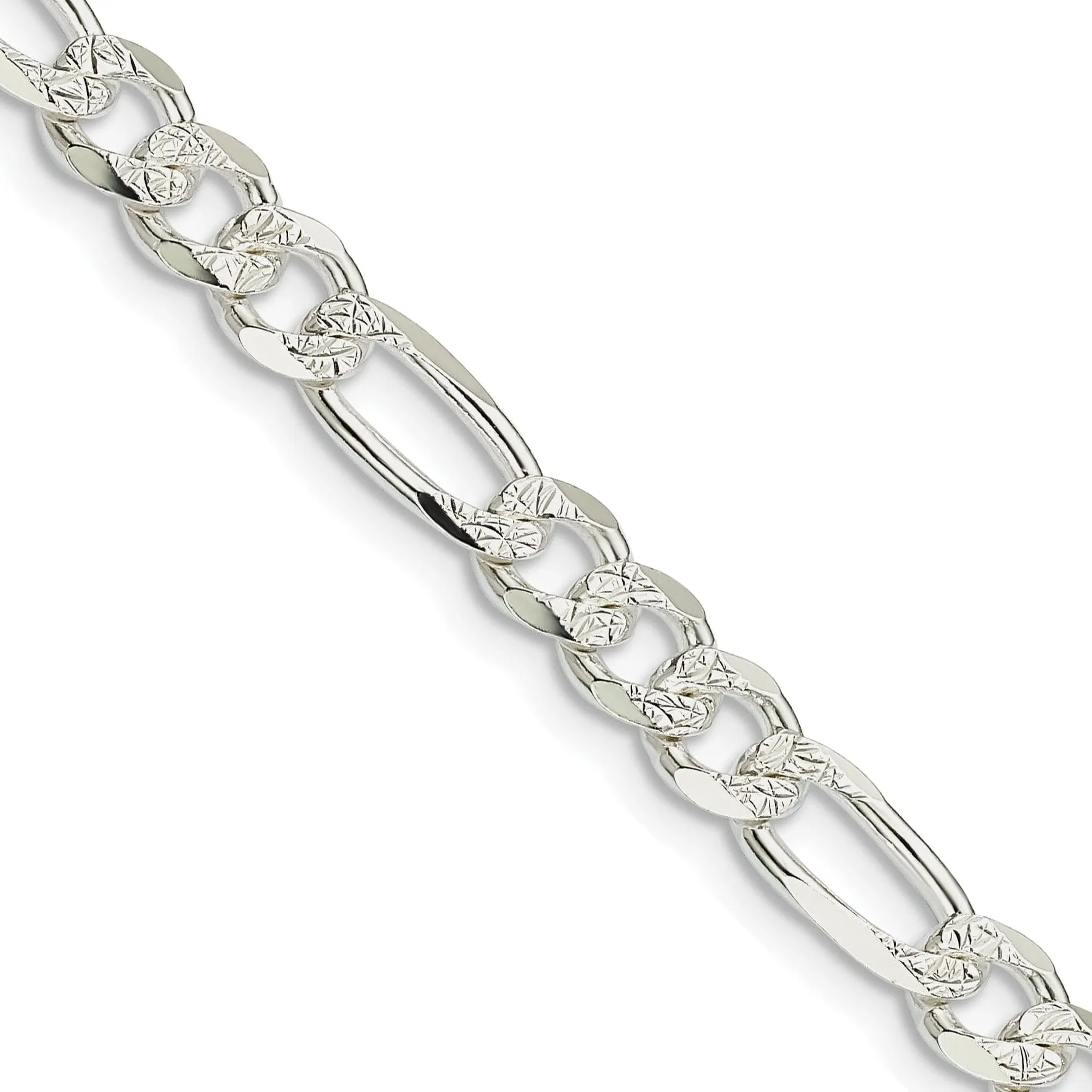 Silver 5.50-mm Solid Pave Flat Figaro Chain