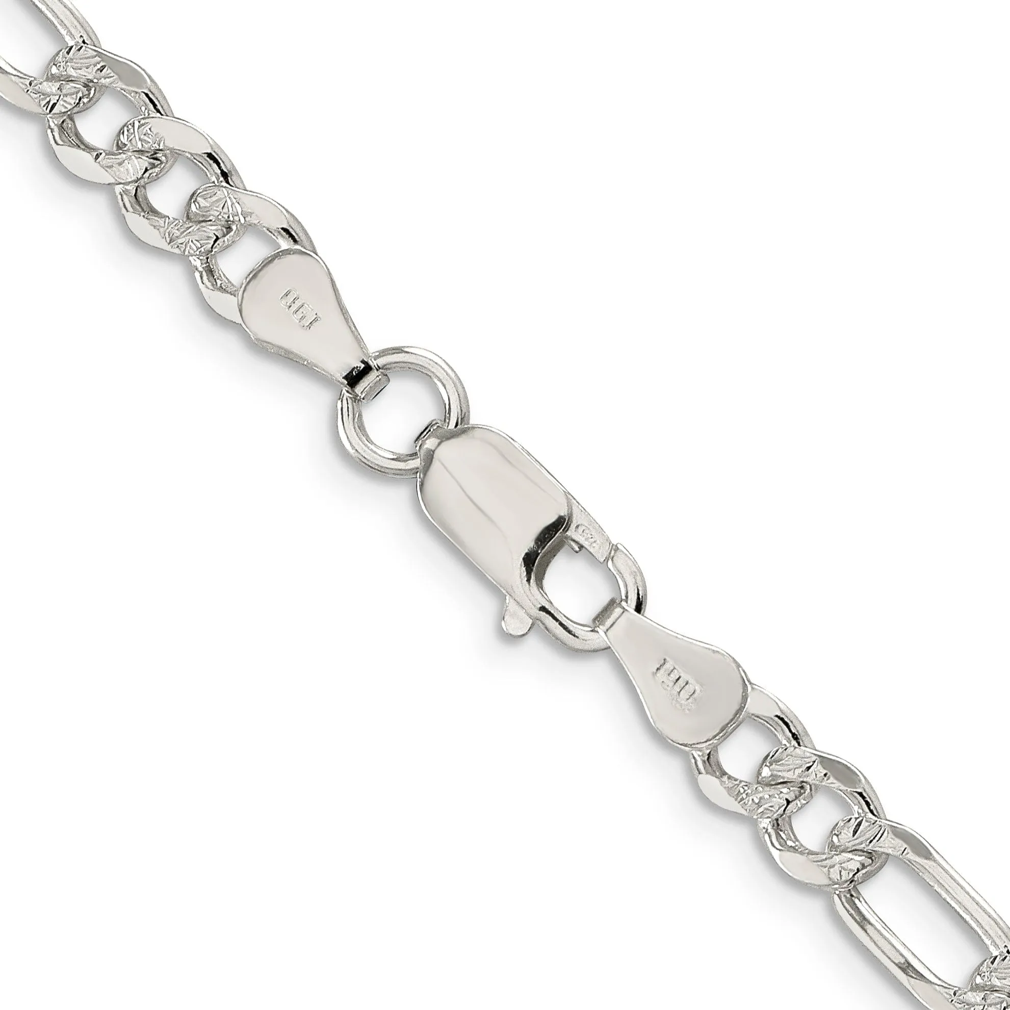 Silver 5.50-mm Solid Pave Flat Figaro Chain