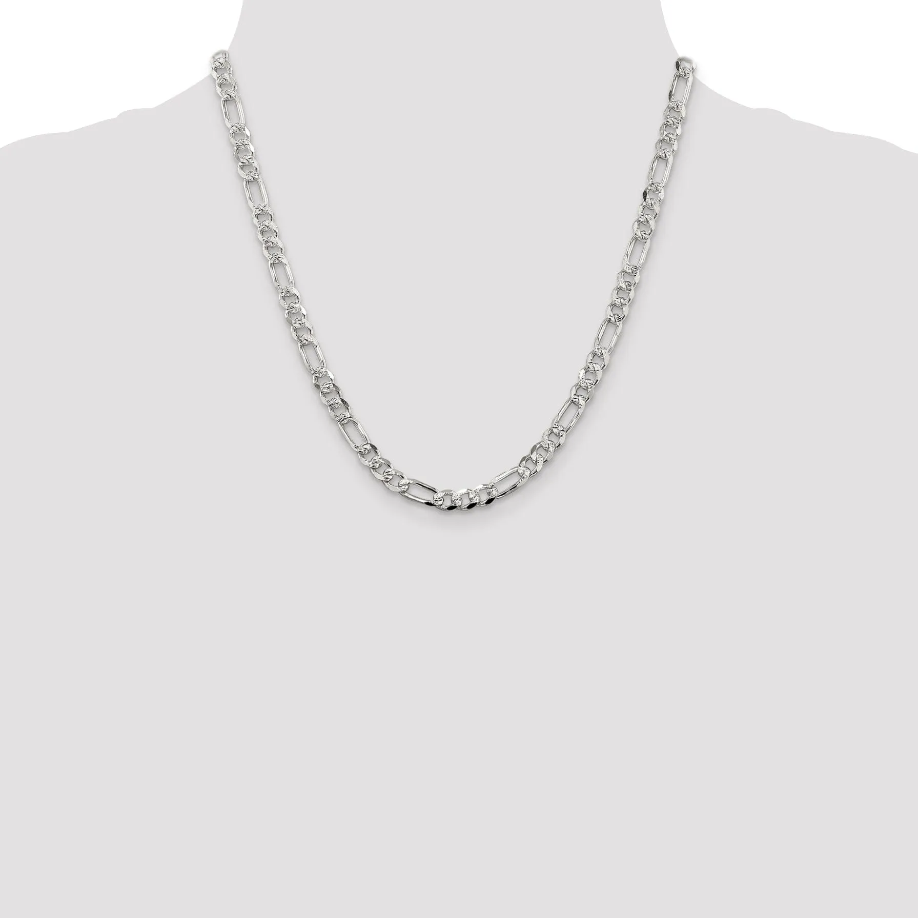 Silver 5.50-mm Solid Pave Flat Figaro Chain